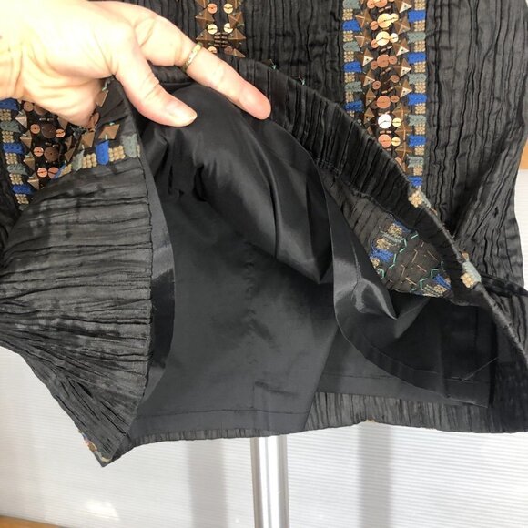 Etcetera Black Embroidered Beaded Crinkle Glam Lined A-Line Skirt Sz 8 - Picture 8 of 14